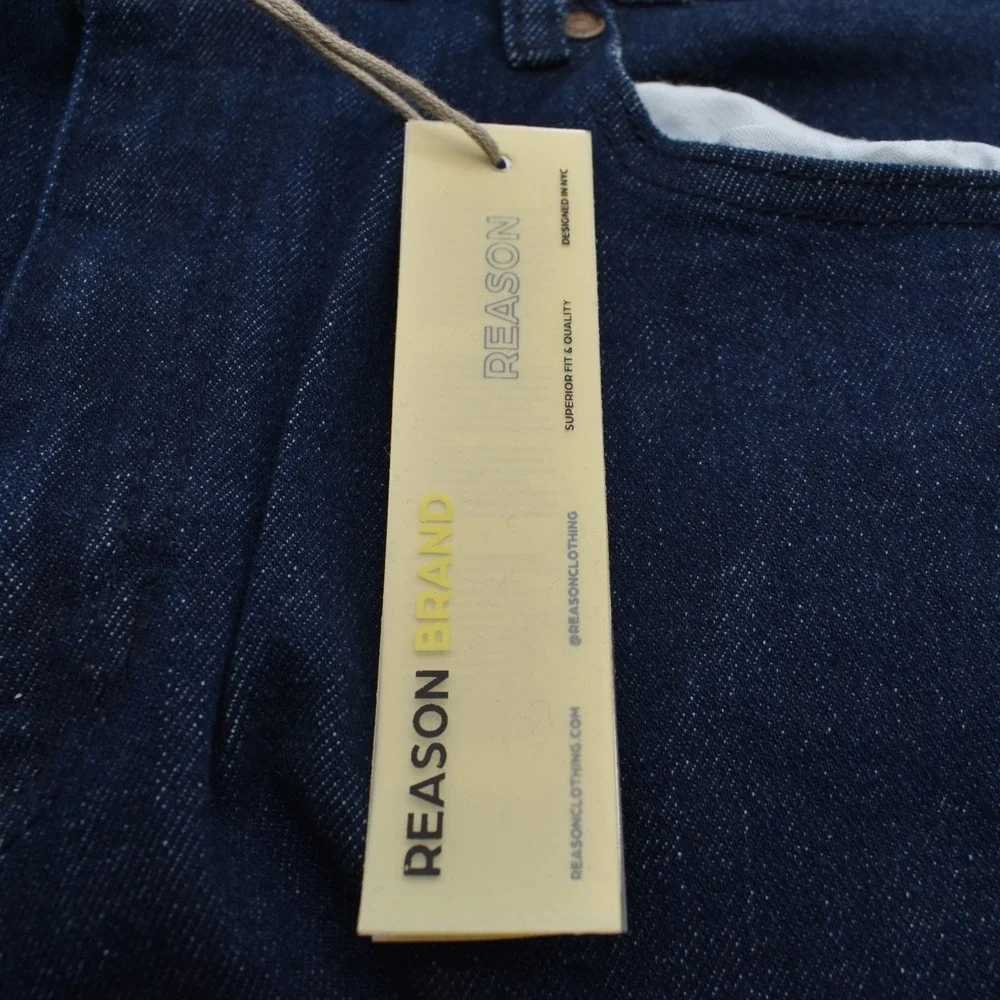 Reason Denim Distressed Ripped Stretch Skinny Jeans Size 38x32 Blue Dark Wash